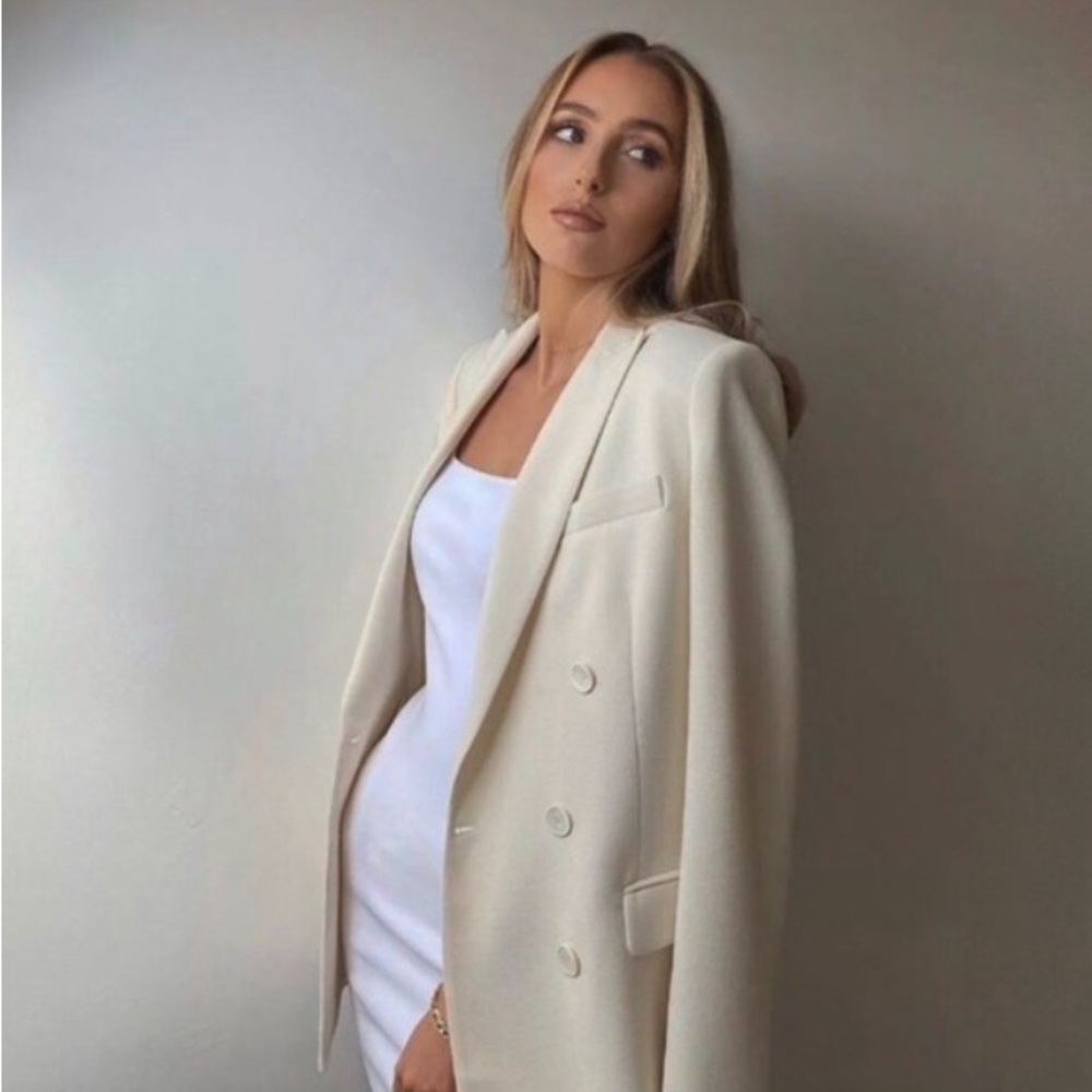 Zara blazer ecru oversize double breasted casual office suit jacket - Picture 4 of 11